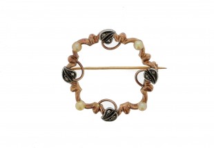 Alfinete ANTIGO com 8 DIAMANTES em OURO 19,2kl e PRATA