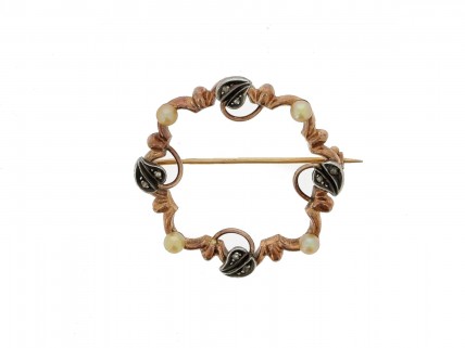 Alfinete ANTIGO com 8 DIAMANTES em OURO 19,2kl e PRATA