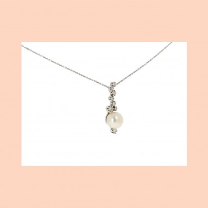 Fio em OURO Branco 19,2K - PÉROLA e  DIAMANTES