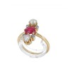 Anel Ouro de 18k DIAMANTES RUBI e PÉROLAS
