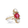 Anel Ouro de 18k DIAMANTES RUBI e PÉROLAS