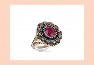 Anel MUITO ANTIGO em OURO Bicolor 19,2K - 12 DIAMANTES e RUBI