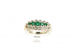 Anel ANTIGO ALTA JOALHARIA com 5 ESMERALDAS e 12 DIAMANTES em OURO 19,2kl