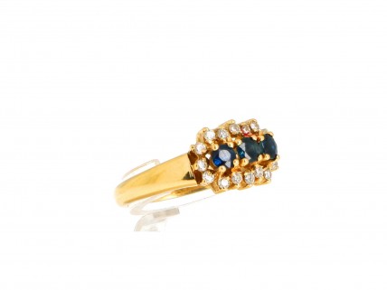 Anel Chuveiro com 16 DIAMANTES e 3 SAFIRAS em OURO 19,2kl