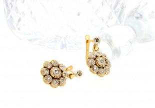 Brincos com 20 DIAMANTES em OURO 19,2 kl e PRATA 925