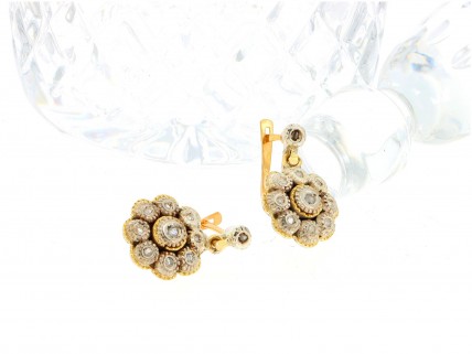 Brincos com 20 DIAMANTES em OURO 19,2 kl e PRATA 925