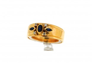 Anel com 4 DIAMANTES e 3 TOPÁZIOS em OURO 19,2 kl