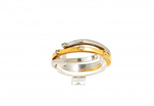 Anel Bicolor com 5 DIAMANTES em OURO 19,2 kl
