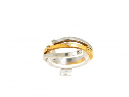 Anel Bicolor com 5 DIAMANTES em OURO 19,2 kl