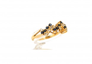 Anel com 11 DIAMANTES e 11 TOPÁZIO em OURO 18,2 kl