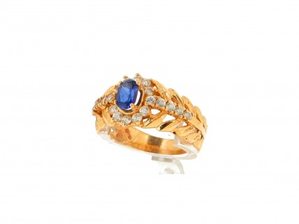 Anel ALTA JOALHARIA com 20 DIAMANTES e 1 SAFIRA em OURO 19,2 kl