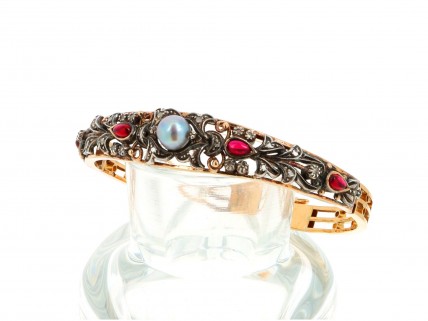 Bracelete ANTIGA com 26 DIAMANTES em OURO 19,2 kl e PRATA