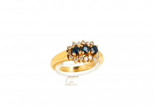 Anel Chuveiro com 16 DIAMANTES e 3 SAFIRAS em OURO 19,2kl
