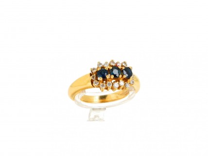 Anel Chuveiro com 16 DIAMANTES e 3 SAFIRAS em OURO 19,2kl