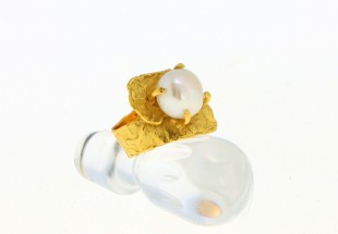 Anel com 1 Pérola em OURO 19,2 kl