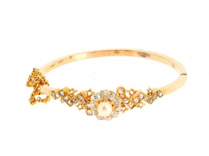 Bracelete ALTA JOALHARIA com 40 DIAMANTES e 1 PÉROLA em OURO 19,2 kl