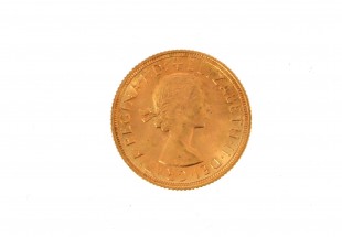 Moeda Libra Rainha ELIZABETH II 1958 em OURO 22 kl