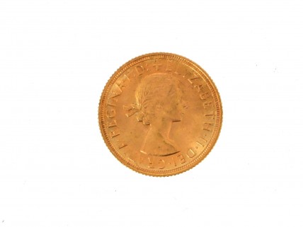 Moeda Libra Rainha ELIZABETH II 1958 em OURO 22 kl