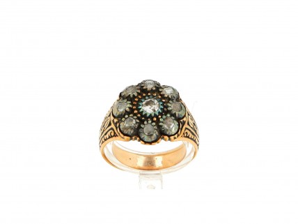 Anel ANTIGO com 9 DIAMANTES em OURO 19,2 kl e PRATA