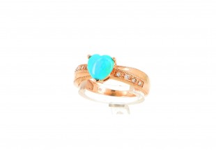 Anel com 8 DIAMANTES e 1 TURQUESA em OURO 14kl