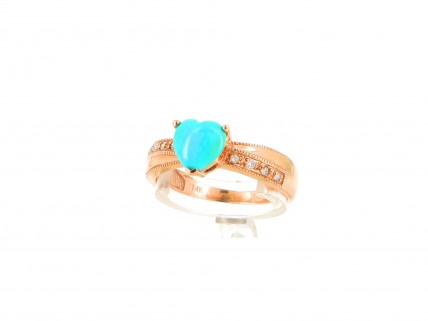 Anel com 8 DIAMANTES e 1 TURQUESA em OURO 14kl