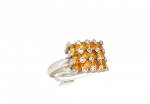 Anel com 20 DIAMANTES e 12 CITRINOS em OURO 18kl