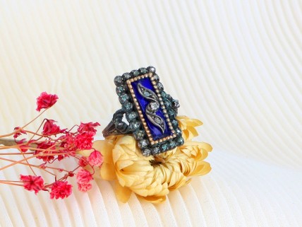 Anel ANTIGO em OURO 19,2K, Prata e DIAMANTES