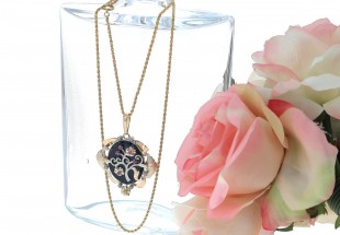 Fio e Pingente ANTIGOS em OURO 19,2K - 6 DIAMANTES, RUBIS e PÉROLA