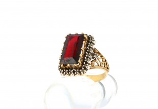 Anel ANTIGO em OURO E PRATA - 2 DIAMANTES e Amestista