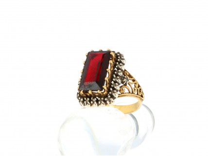 Anel ANTIGO em OURO E PRATA - 2 DIAMANTES e Amestista