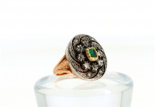 Anel ANTIGO em OURO e PRATA - 49 DIAMANTES e 3 Pérolas