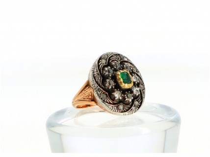 Anel ANTIGO em OURO e PRATA - 49 DIAMANTES e 3 Pérolas