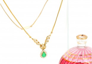 Colar em OURO 19,2K - 30 DIAMANTES e ESMERALDA 