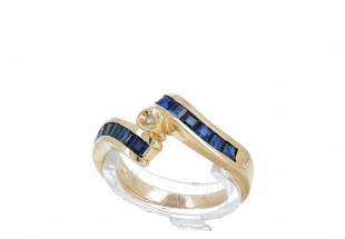 Anel em OURO 19,2K - DIAMANTE e 12 SAFIRAS