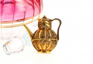 Bule em prata filigrana dourada