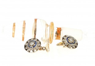 Botões de punho MUITO ANTIGOS em OURO 19.2K-Diamantes, Topázios Azuis, Safiras