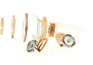 Botões de punho MUITO ANTIGOS em OURO 19.2K-Diamantes, Topázios Azuis, Safiras