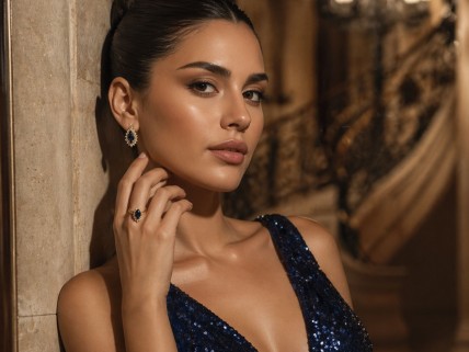 Anel em OURO 19.2K - 1 Safira, 14 Diamantes