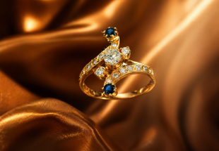 Anel em OURO 19.2K - 2 Topázios, 17 Diamantes