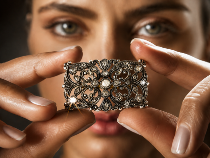 Alfinete ANTIGO em OURO 19.2K e PRATA - 27 Diamantes