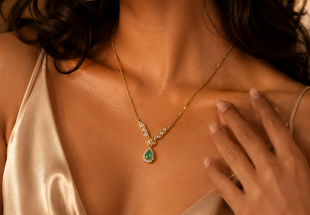 Colar em OURO 19,2K - 30 DIAMANTES e ESMERALDA 