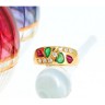 Anel ANTIGO em OURO 14K - 7 Diamantes, 2 Rubis e 2 Esmeraldas