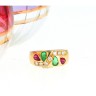 Anel ANTIGO em OURO 14K - 7 Diamantes, 2 Rubis e 2 Esmeraldas