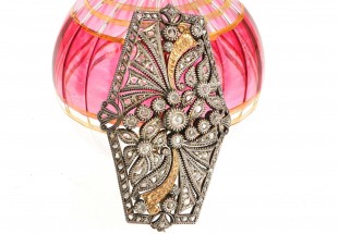 Alfinete ANTIGO em OURO 19.2K e Prata - DIAMANTES