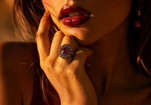 Anel ANTIGO com 12 DIAMANTES e 1 RUBI em OURO 19,2K e PRATA