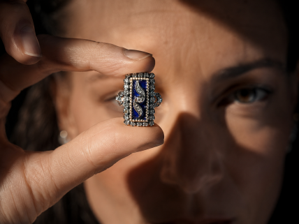 Anel ANTIGO em OURO 19,2K, Prata e DIAMANTES