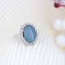 Anel em OURO 14K - 14 DIAMANTES e OPALA AZUL