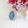 Anel em OURO 14K - 14 DIAMANTES e OPALA AZUL