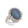 Anel em OURO 14K - 14 DIAMANTES e OPALA AZUL