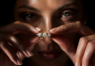 Anel em OURO Branco 19,2K - 3 Diamantes